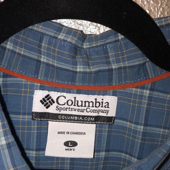 Columbia Casual Resort Vacation Blue Plaid Short Sleeve Button Up Shirt Large - Picture 6 of 12